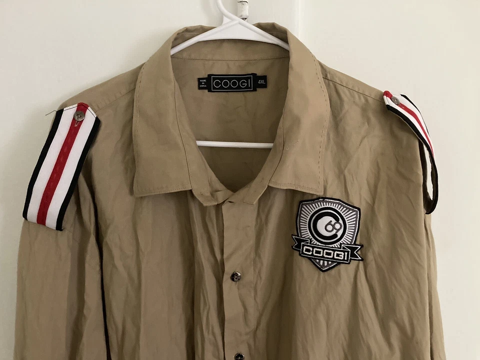Coogi Embroidered Men’s Shirt Button-Up Epaulette Size 4XL Long Sleeve Tan Khaki - Image 4 of 4