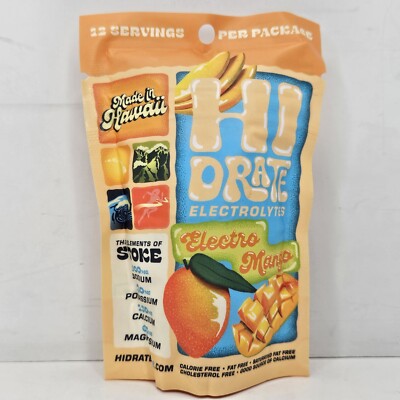 HIdrate Electrolyte Hydration Drink Mix Electro Mango 12 Servings Hawaii Made 