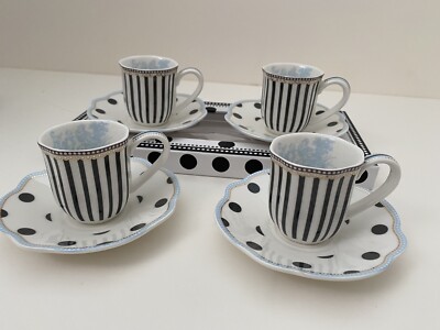 Kroger Stripe Mini Dot Toile Espresso Cup and Saucer (Set of 4)