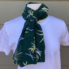 Womens Long Scarf Dark Green Floral Semi Sheer Bamboo Leaves 60x13 In PASSPORT