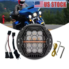 7" Honeycomb LED Headlight W/ Bracket for Harley Electra Glide Road King DRL