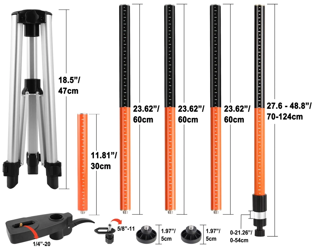 Laser Level Pole with Tripod,12Ft./3.7M Telescoping Pole for Laser Levels,1/4...