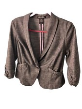 Junior  s 3/4 Sleeve Gray Blazer w/ Faux Pockets  Gathered Sleeves