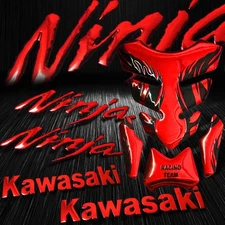 Chrome Red Tribal Fire Fuel Tank Pad+6" Logo Decal+Emblem for Ninja ZXR Sticker