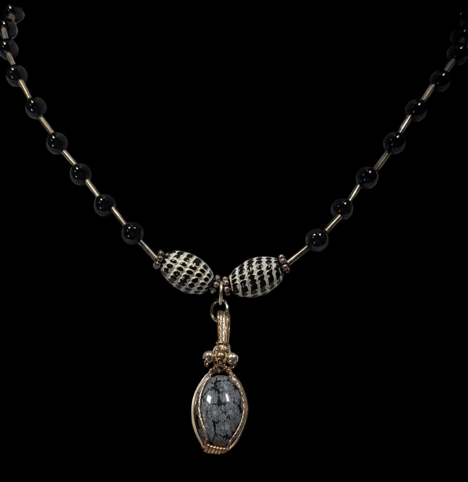 Handmade Snowflake Obsidian Wire Wrapped Pendant … - image 4