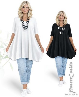 PoCo LAGENLOOK Long-Shirt Tunika weiß schwarz L-XL-XXL-XXXL 44 46 48 50 52 56 58