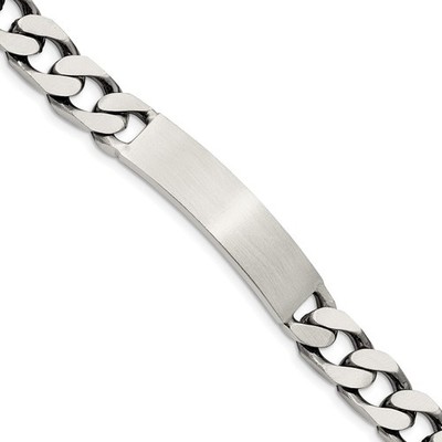 Sterling Silver 7.5 inch Engraveable Antiqued Curb Link ID Bracelet Mens Womens