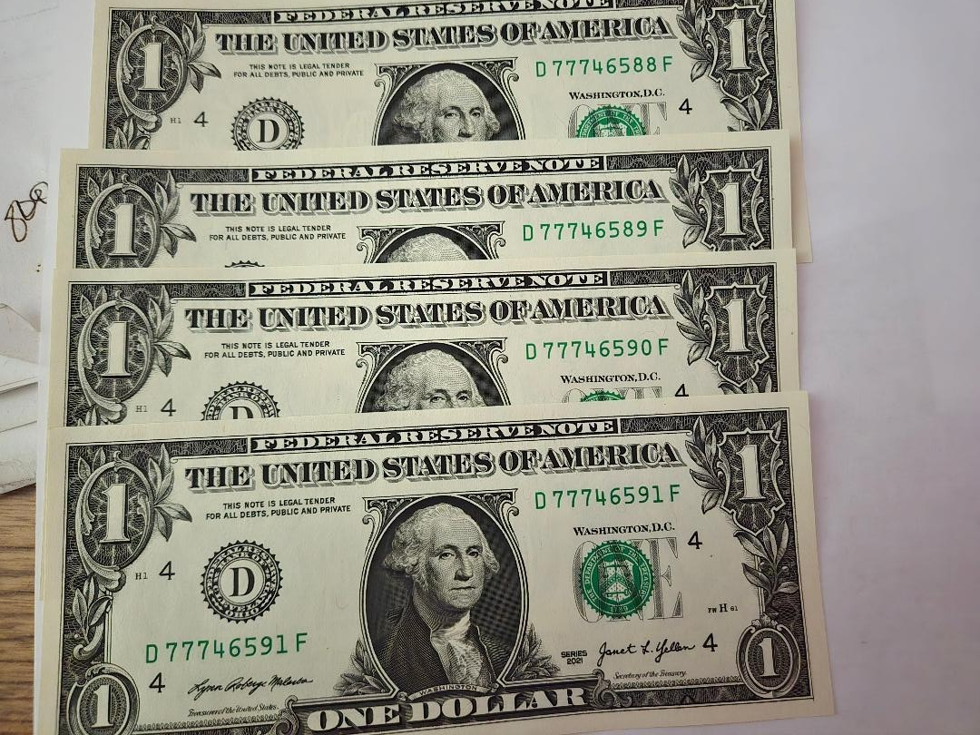 Uncirculated $1 Bills with 777 Serial Starts – 4 Lucky Notes for
