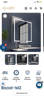 ExBrite Mirror Medicine Cabinet 36 x 36'' with LED, Anti-Fog, Clock, Thermometer