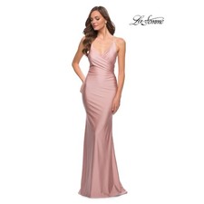 LA FEMME 29848 Jersey Long Gown 0 Pink Mauve Faux Wrap V Neck Prom Dress NWT
