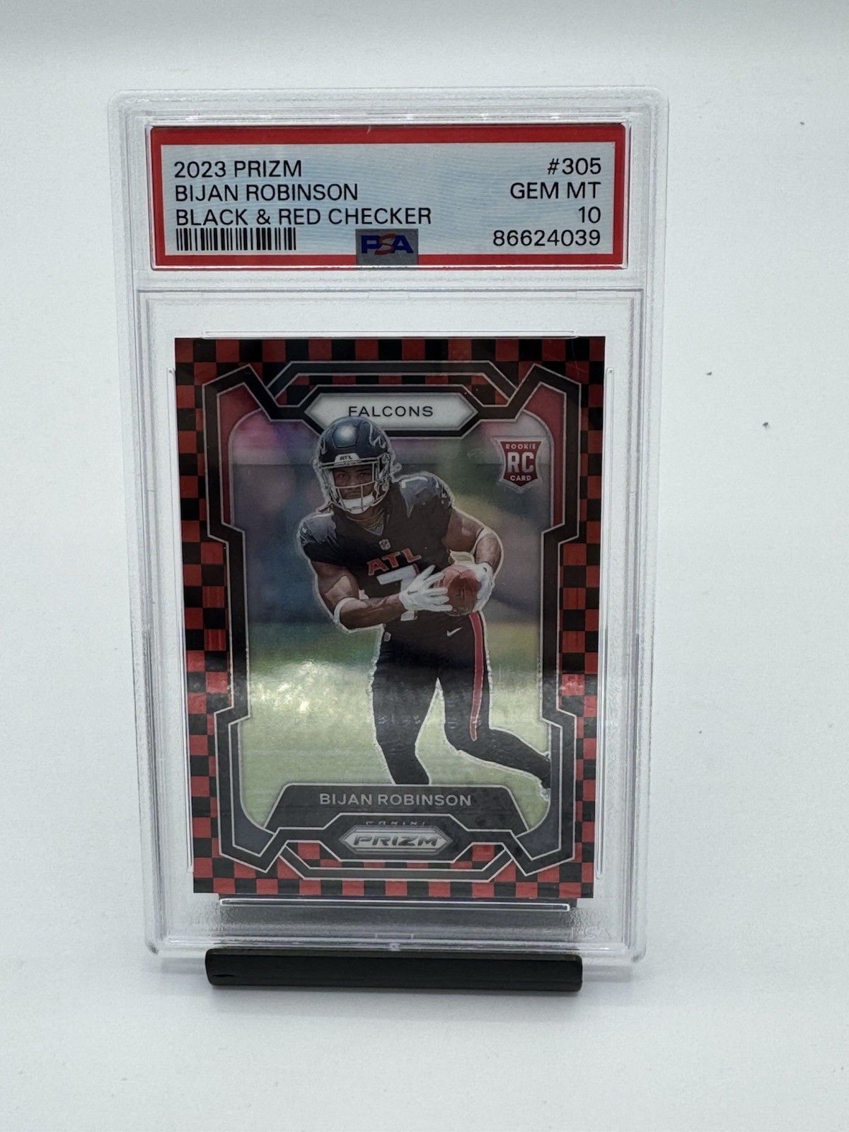 2023 Panini Prizm Bijan Robinson RC Black & Red Checker Refractor #305 PSA 10