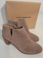Lucky Brand Ankle Boots Womens 9.5M Cinder Oiled Suede LP-Paxly 2.5" Heel