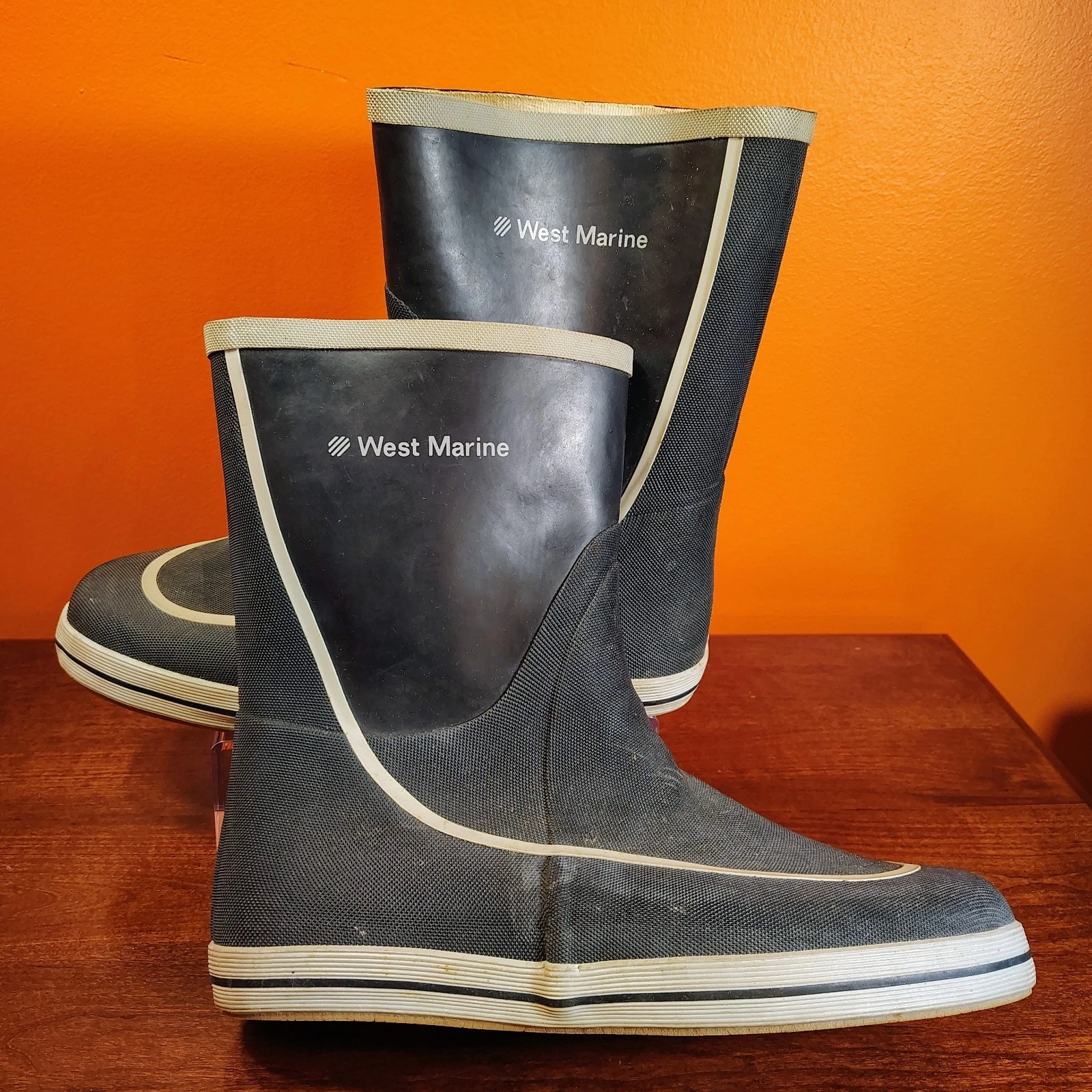 West Marine Deck Boots Men Size 13 Navy Blue Rubber Rain Boat Fishing Waterproof