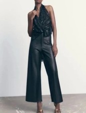Zara Wide Leg Vegan Leather Pant 12