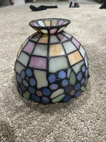 Vtg Tiffany Style Stained Glass Lamp Shade 6" Wide x 5" High