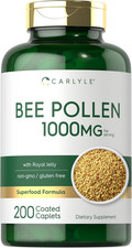 Bee Pollen Supplement  1000Mg  200 Caplets  with Royal Jelly and Bee Propolis