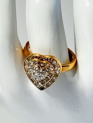 Vintage Avon Triple Heart Ring Hearts in Motion. Rhinestones 3 Moving Rows Gold