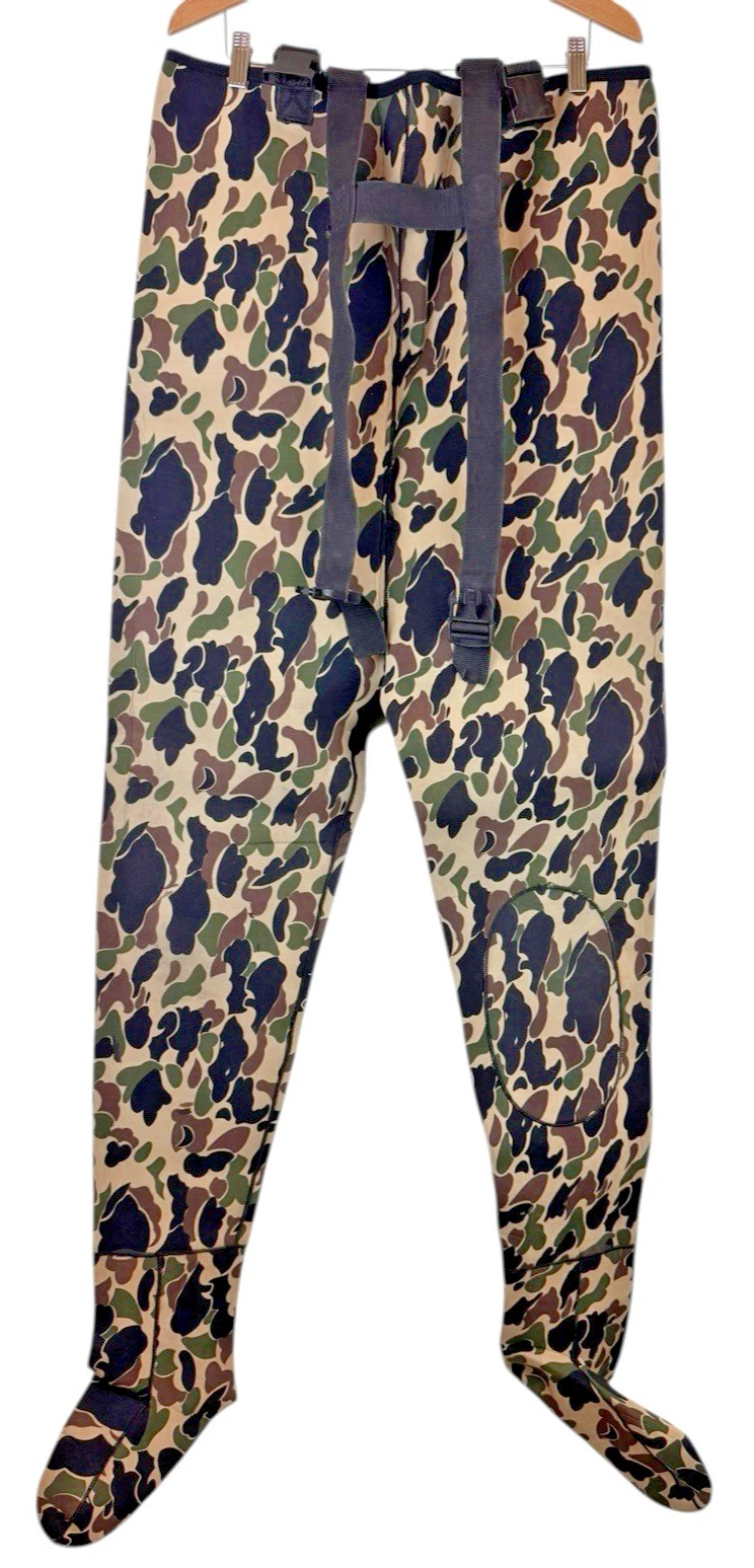 Vintage Upland Camo Fishing Chest Waders Pants Bibs Size Large Neoprene