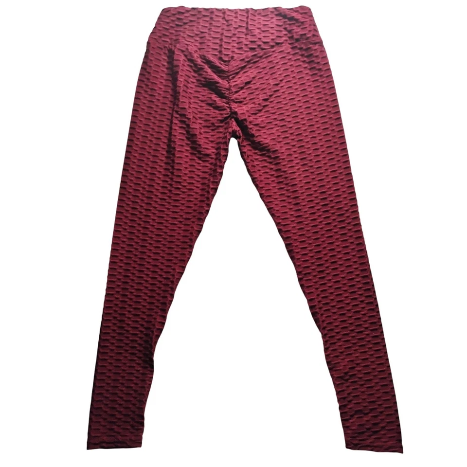 Leggings Borgoña Tik Tok Acanalados Levantamiento de Glúteos Texturizados Cintura Alta Pantalones Plus 2XL Foto 2 de 4