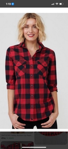 NWT UNTUCKit Hailey Pearl Snap L/S Shirt Buffalo Check Red Black Women’s Sz 18