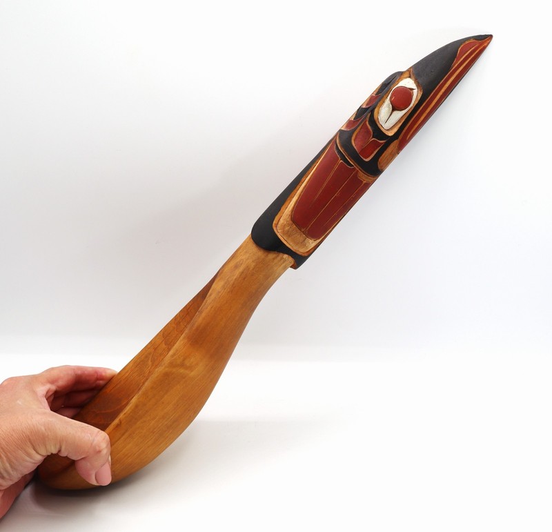 PNW Tlingit Ceremonial Spoon Ladle Feast Carved Painted Polychrome Raven 17.5" L