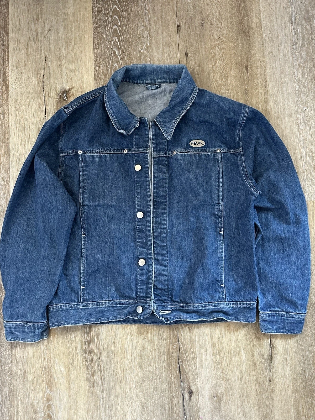 Mens Denim Jacket Blue Button Front Trucker Style Classic Casual Medium Wash