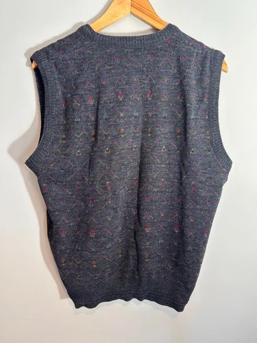 Kenneth Roberts Dark Gray V-Neck Knit Sweater Vest Colorful Speckled Pattern image 2