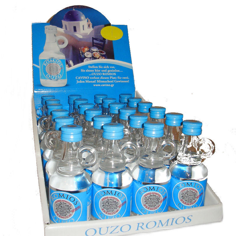 Ouzo Cavino Mini Romios Karaffe 24x 40ml/38% 24er Display