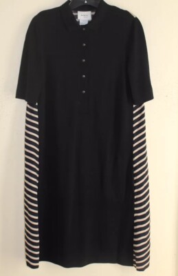 NWT Akris Punto Sz 6 Fabulous $995 Elegant Navy Blue Knit Unusual Stripe Dress 