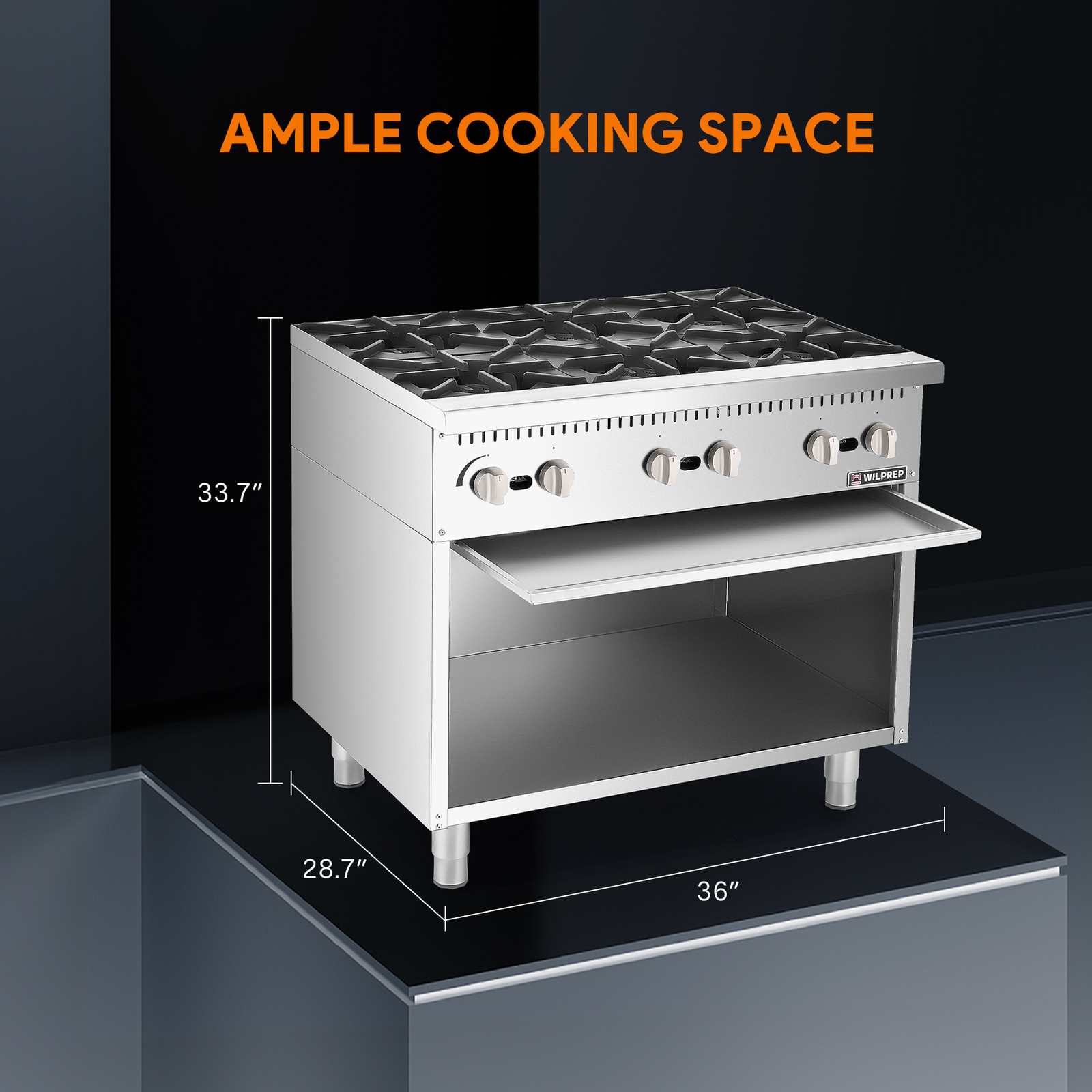 36" Commercial Natural Gas Range 6 Burners Stainless Steel Gas Stove 150000BTU