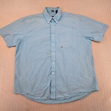 IZOD Saltwater Shirt Mens Extra Large Blue Check Button Up Down Short Sleeve