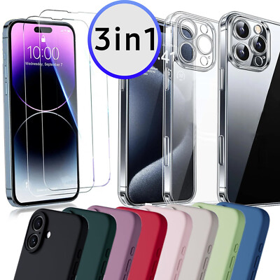 Hülle + 2x Schutzglas 9H für iPhone 16 Pro Max Plus Panzerfolie Handy Case Glas