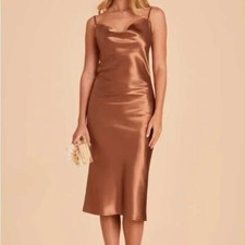 Birdy Grey Lisa Satin Slip Midi Dress Copper Small Bridesmaid Wedding Formal