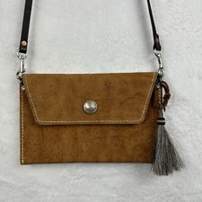 Leather Brown Flap Snap Crossbody Bag Small Tassel EUC