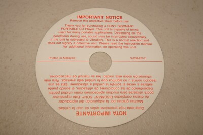 Thank You CD INSERT frominside New Sony Discman Portable CD Player OEM VTG 1990s