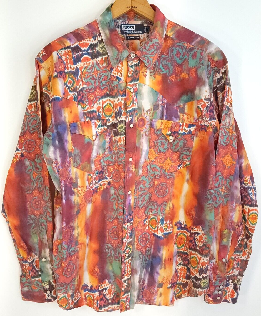 Vtg Polo Ralph Lauren RL Western Shirt Men's Large Multicolor