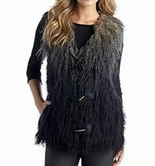 NUEVO Abrigo Chaleco Romeo & Juliet Couture S Gris Negro Ombre Peludo Piel Sintética