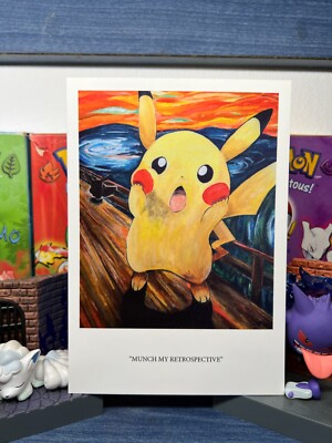 Pokemon Postkarte aus echtem Gemälde auf Leinwand Pikachu Munch 2021