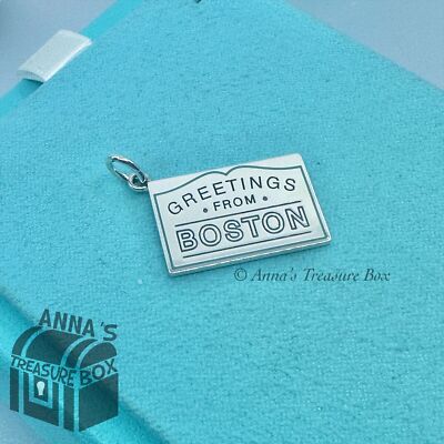 Tiffany & Co. 925 Silver Blue Enamel Boston Postcard Charm (bx