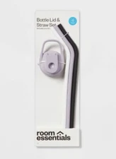 Room Essentials Tracker Chug Lid and 2 Silicone Straws Lavender, Black