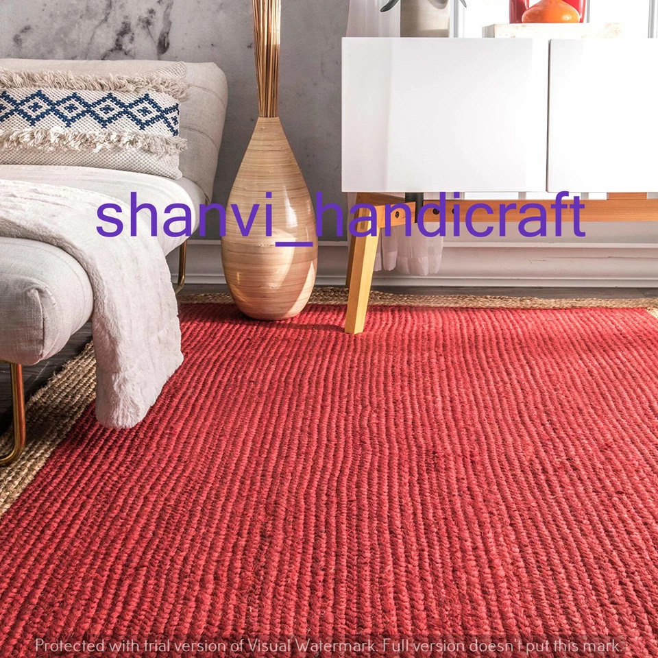 Natural Indian Braided Rectangle Area Rug Jute Yoga Mat Floor Rug Mat Carpet Art - Image 2 of 4