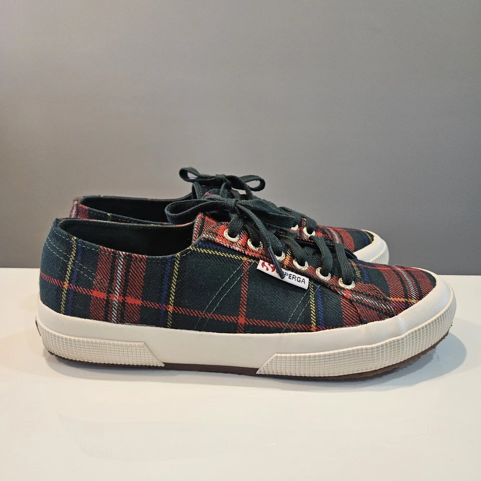 Superga Womens Size US 8 EU 39 Tartan Plaid Chunky Sole Sneakers Red Green  - Image 2 of 4