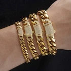 Men's 8/10/12/14mm Gold Stainless Steel Miami Cuban Link Chain Bracelet 7"-11"
