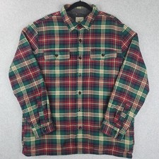L.L.Bean Fleece Lined Flannel Shirt Mens Large Green Red Plaid Traditional Fit