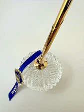 vintage Tipperary Hand Cut Irish Crystal Pen Holder Paperweight Gold Tone Pen