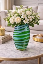 Hand Blown Art Glass Vase Green  Blue Swirl Modern Contemporary Decor