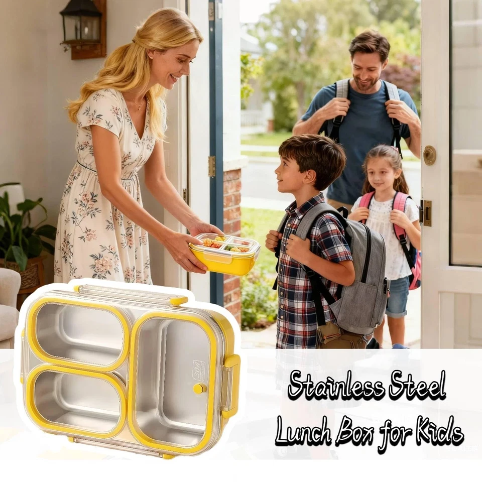 Fiambrera Bento 25 oz 3 compartimentos amarilla resistente a prueba de fugas Foto 4 de 4