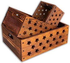 AONEHOME Set of 3 Decorative Nesting Wooden crates with Handles, Wood Crates for