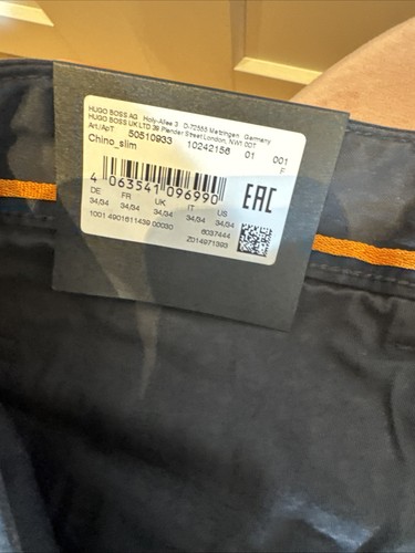 HUGO BOSS STRETCH COTTON SATIN SUMMER WEIGHT CHINOS SZ 34/34 BLACK BNWT RRP £129 - Picture 6 of 7