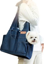 Denim Dog Carrier Purse Soft Sided Pet Travel Bag with Pockets for Cats Dogs